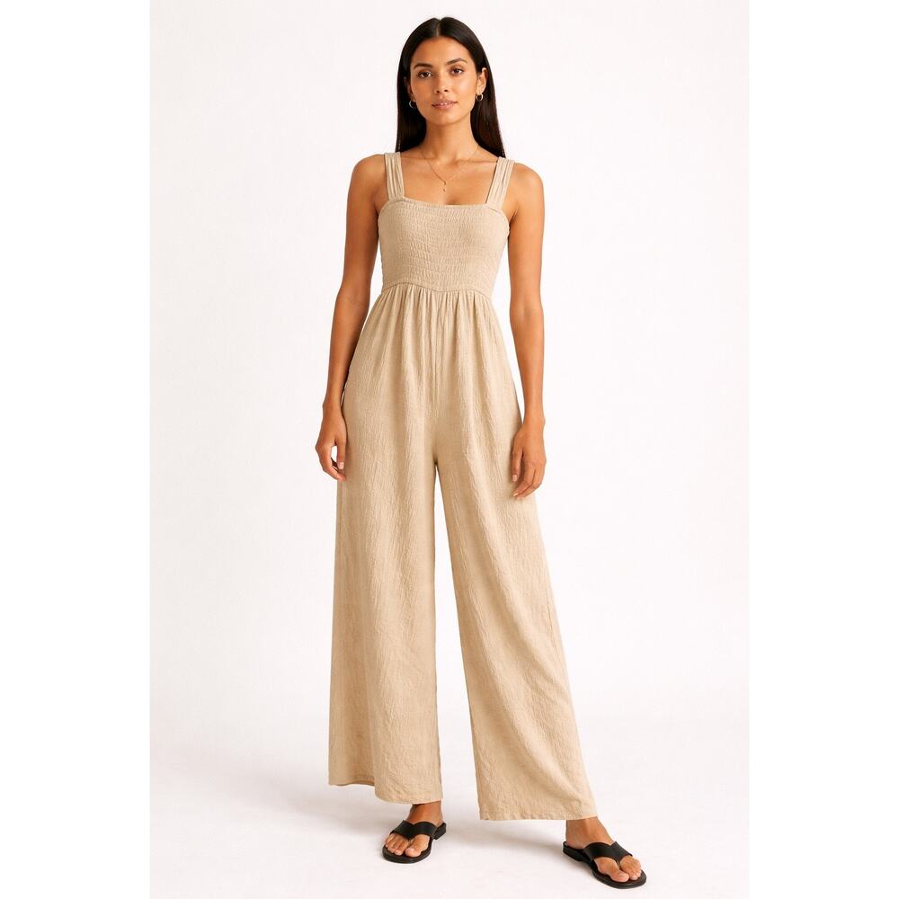A.Ren Linen Blend Wide-Leg Jumpsuit | Neutral Minimalist Cottagecore